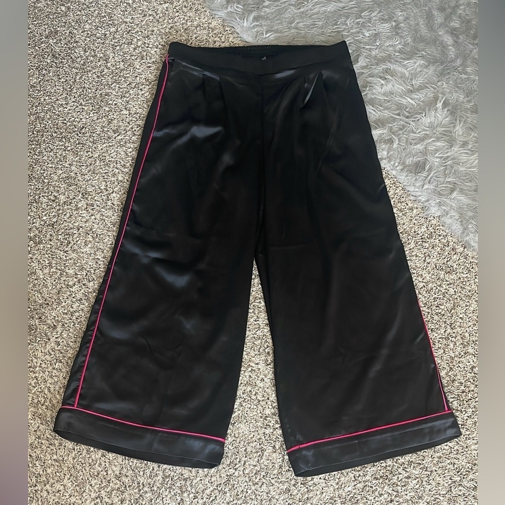 Torrid Black Silk-Like Pants with Hot Pink Stripe Trim